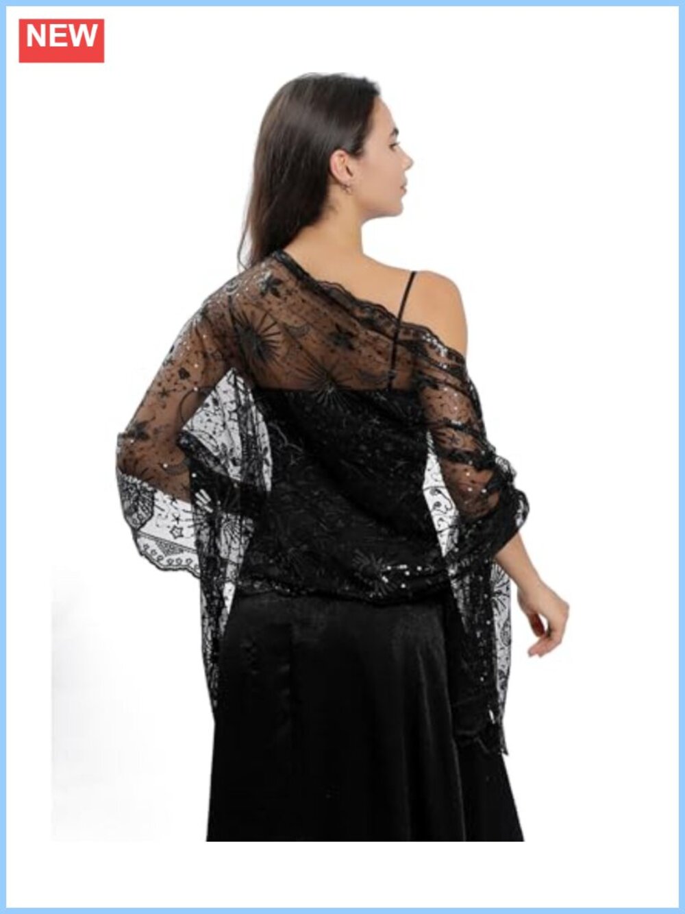 Women's Sequin Sheer Lace Chiffon Shawl Wrap for Evening Dress Wedding